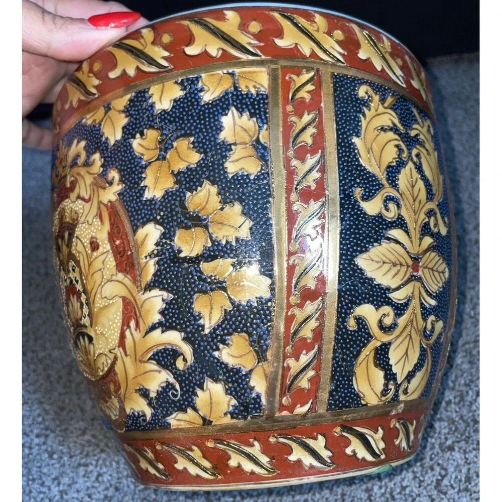 Vintage Chinese Satsuma Planter 7.5” Moriage Fishbowl Jardiniere Oriental Pot